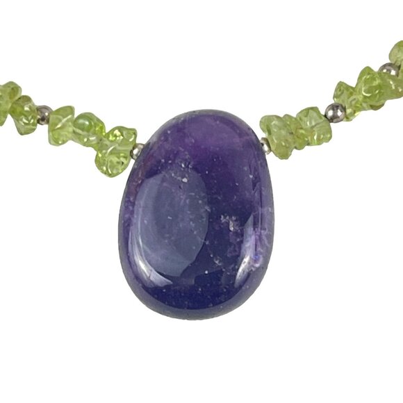 Peridot & Amethyst Necklace With Gemstone Pendant - Picture 1 of 10